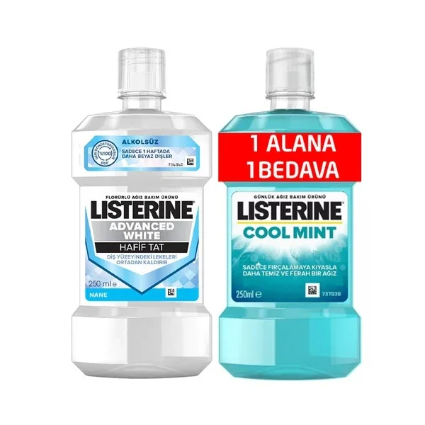 Listerine ليسترين أدفانسد وايت 250 مل + نكهة النعناع المنعش 250 مل هدية