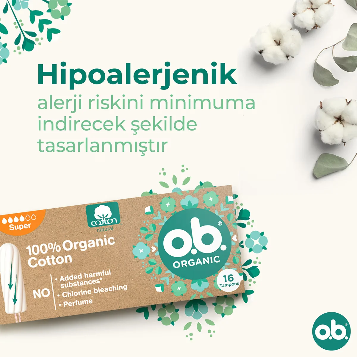 O.B. Bio-Baumwolle Super Tampons - 16 Stück