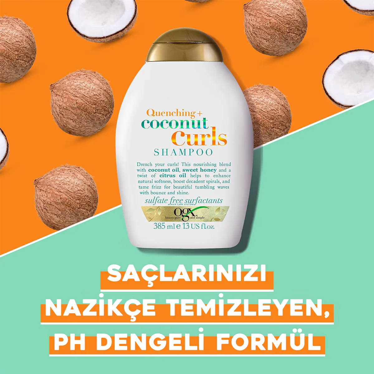OGX Kokosnuss Locken Shampoo - Feuchtigkeitsspendend für lockiges Haar 385ml
