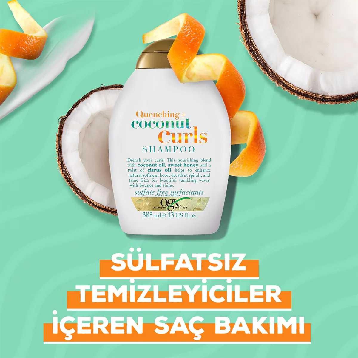 OGX Kokosnuss Locken Shampoo - Feuchtigkeitsspendend für lockiges Haar 385ml
