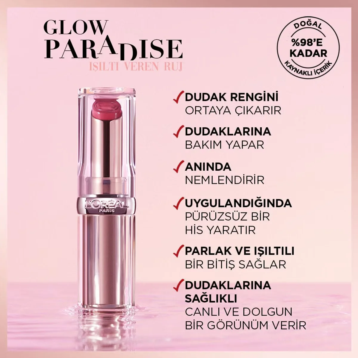 L'Oreal Paris أحمر شفاه لوريال باريس جلو بارادايس بالم إن ليبستيك شاينينج 642 بيج إيدن