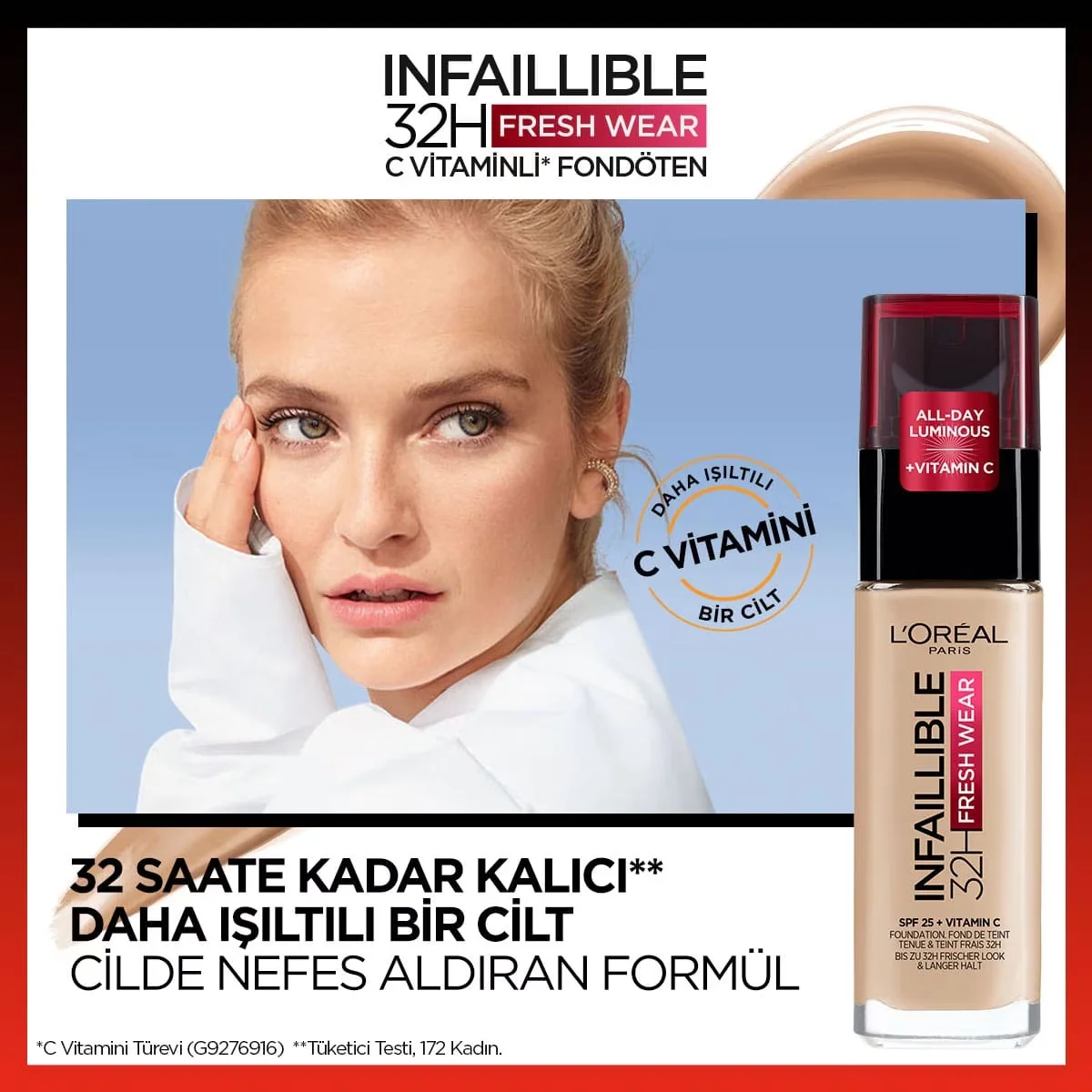 L'Oréal Paris Infaillible 32H Vitamin C Foundation 145 Beige Rose