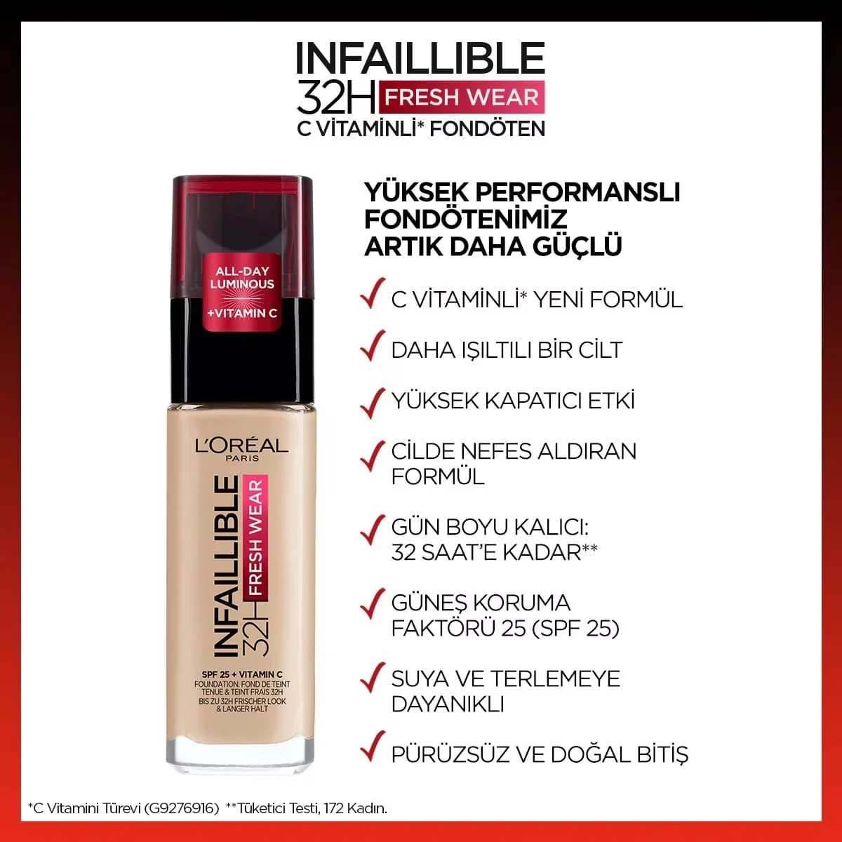 L'Oreal Paris كريم أساس لوريال باريس إنفاليبل بفيتامين سي يدوم حتى 32 ساعة، لون فانيليا ذهبي، 120