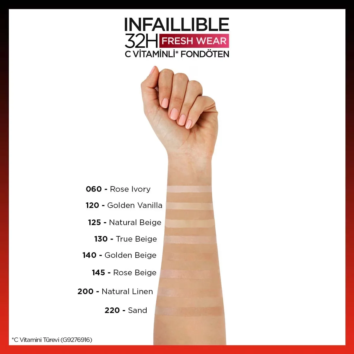 L'Oreal Paris كريم أساس لوريال باريس إنفاليبل بفيتامين سي يدوم 32 ساعة، 140 بيج ذهبي