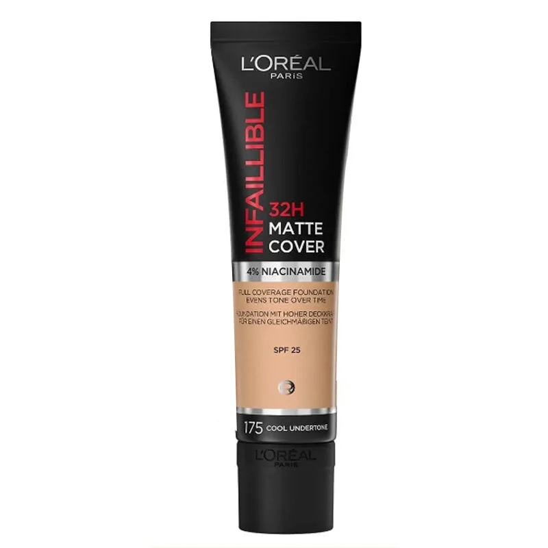 L'Oreal Paris كريم أساس لوريال باريس إنفاليبل عالي التغطية غير اللامع يدوم 32 ساعة 175 لون بارد 30 مل