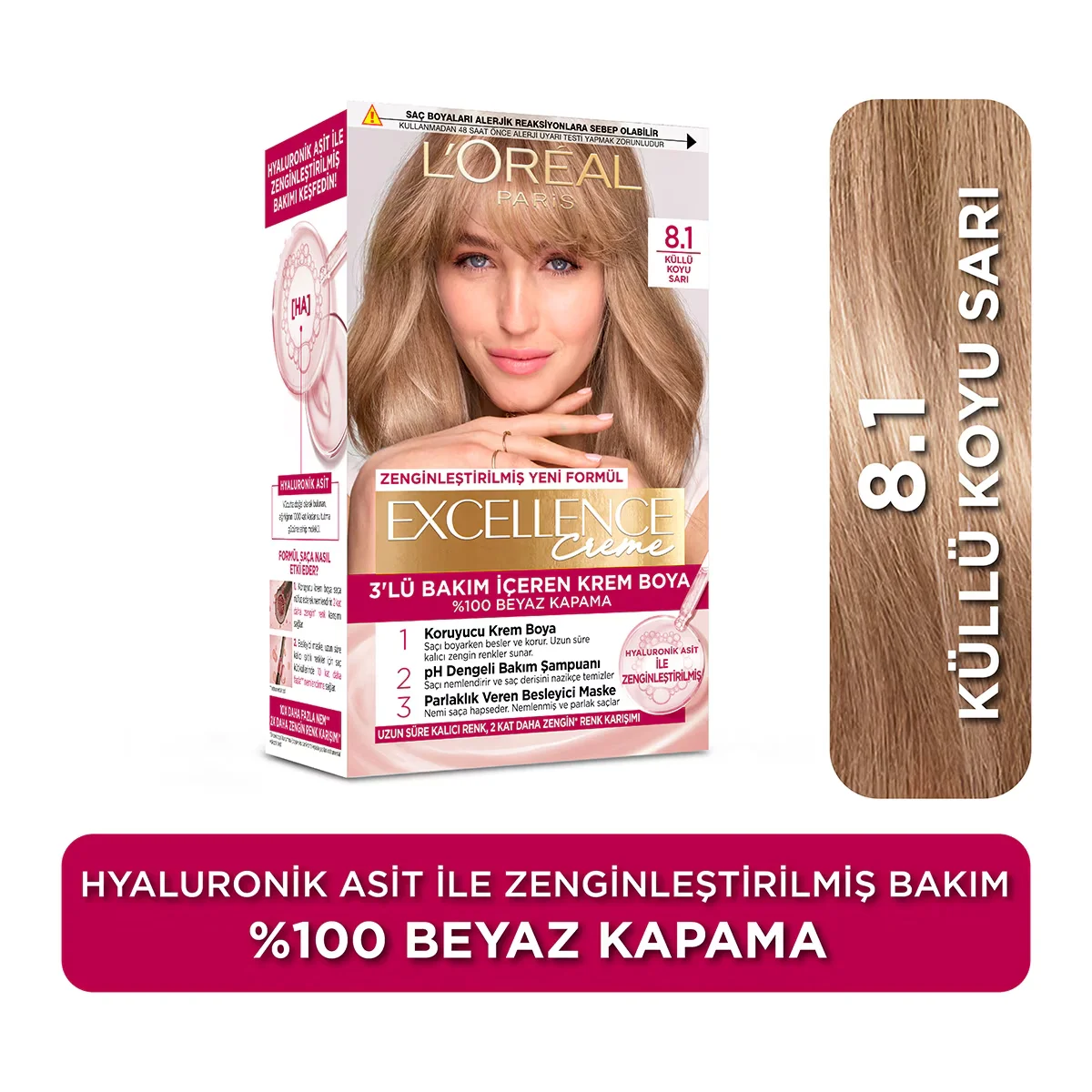 L'Oréal Paris Excellence Creme Hair Dye - 8.1 ashy Dark Blonde