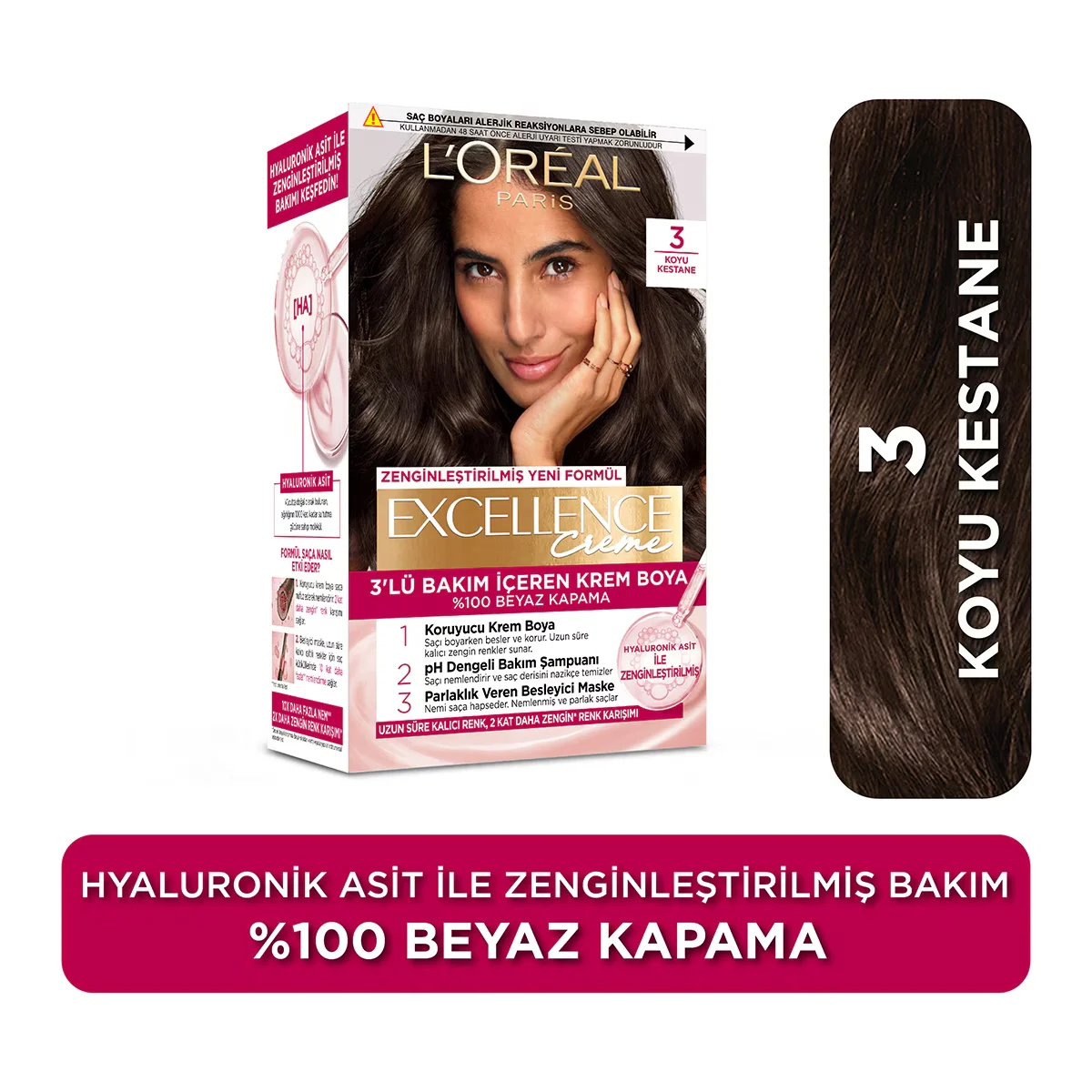 L'Oréal Paris Excellence Creme Hair Dye - 3 Dark Chestnut