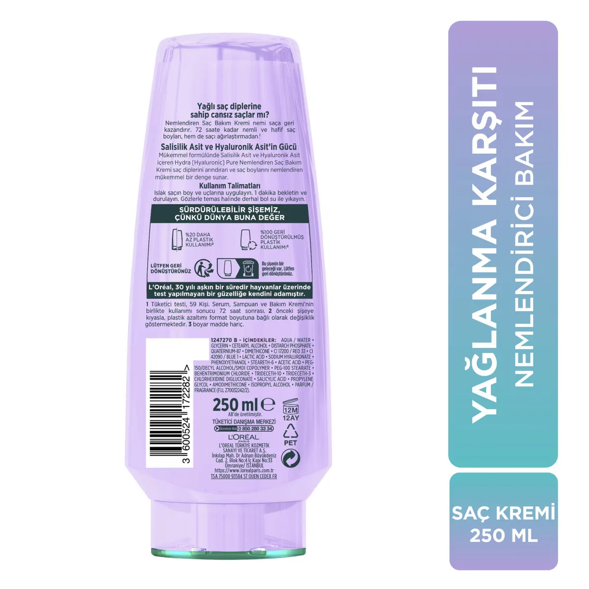L'Oréal Paris Elseve Hydra Pure Anti-Fett Haarpflegecreme 250ml