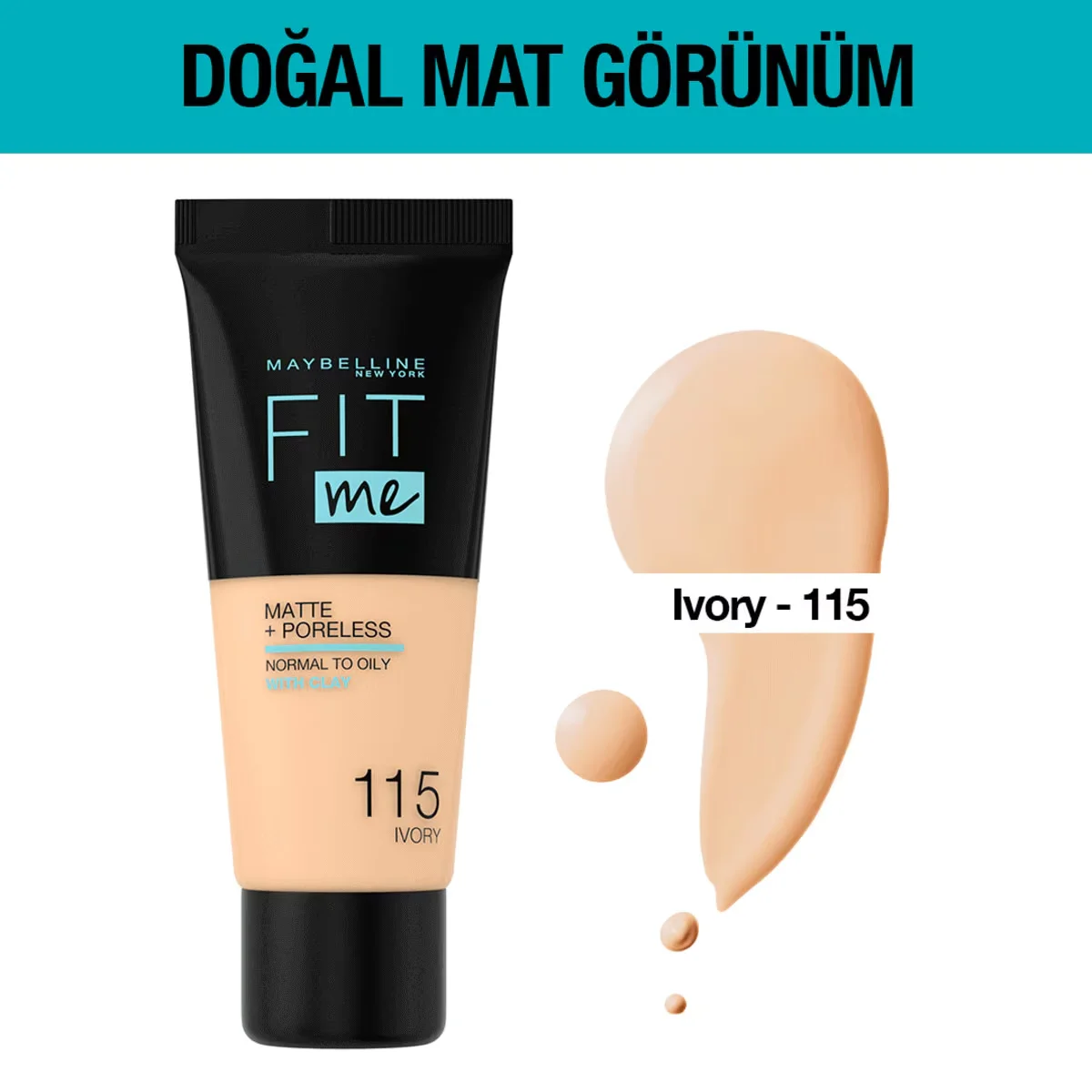 Maybelline كريم أساس فيت مي مات آند بور من مايبيلين نيويورك، رقم 115 عاجي