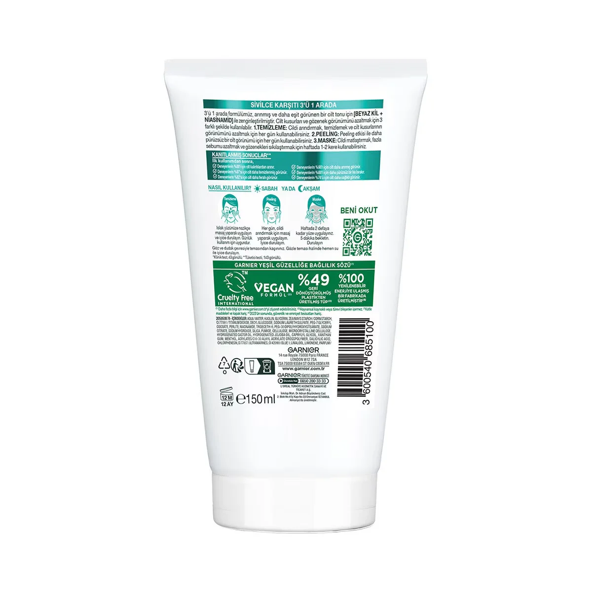 Garnier Pure & Clean 3 in 1 cleanser 150 ml