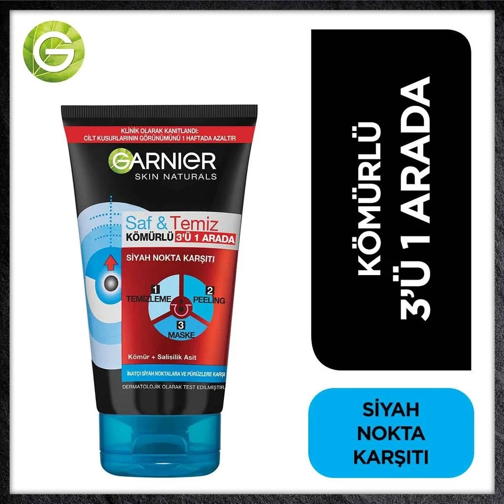 Garnier Pure &amp; Clean Anti-blackhead Charcoal 3 in 1 150 ml