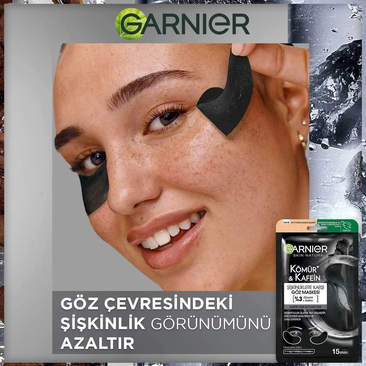 Garnier قناع غارنييه الورقي للعين بالفحم والكافيين لعلاج انتفاخات العين قطعة واحدة