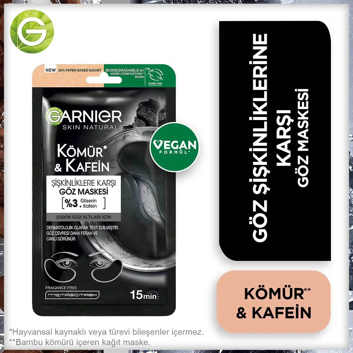Garnier Paper Eye Mask Charcoal and Caffeine Against Eye Puffiness 1 pcs
