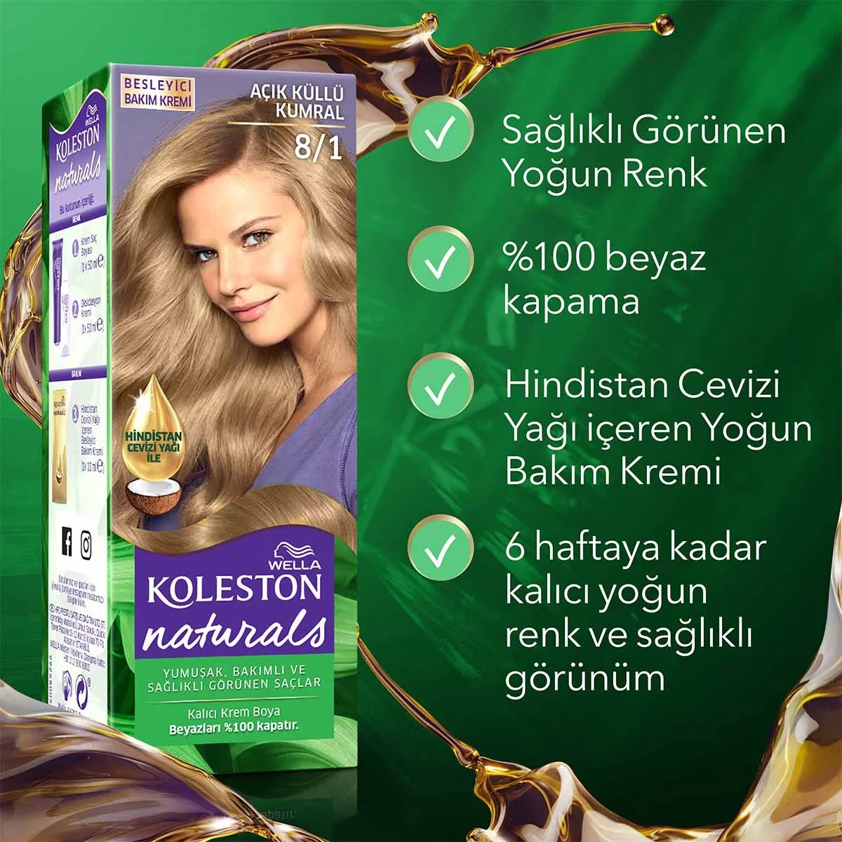 Краска для волос Wella Koleston Naturals 8/1 светлый пепельный блондин