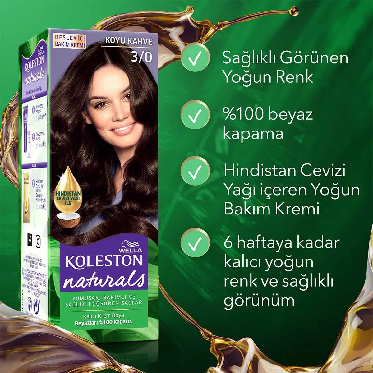 Wella Koleston Naturals 3/0 Dunkelbraun Haarfarbe mit Kokosnussöl