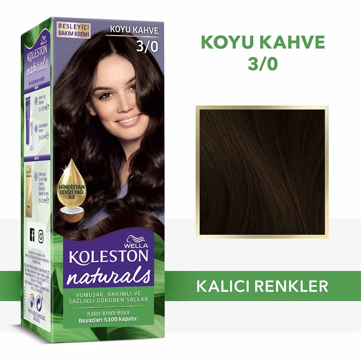 Wella Koleston Naturals 3/0 Dunkelbraun Haarfarbe mit Kokosnussöl