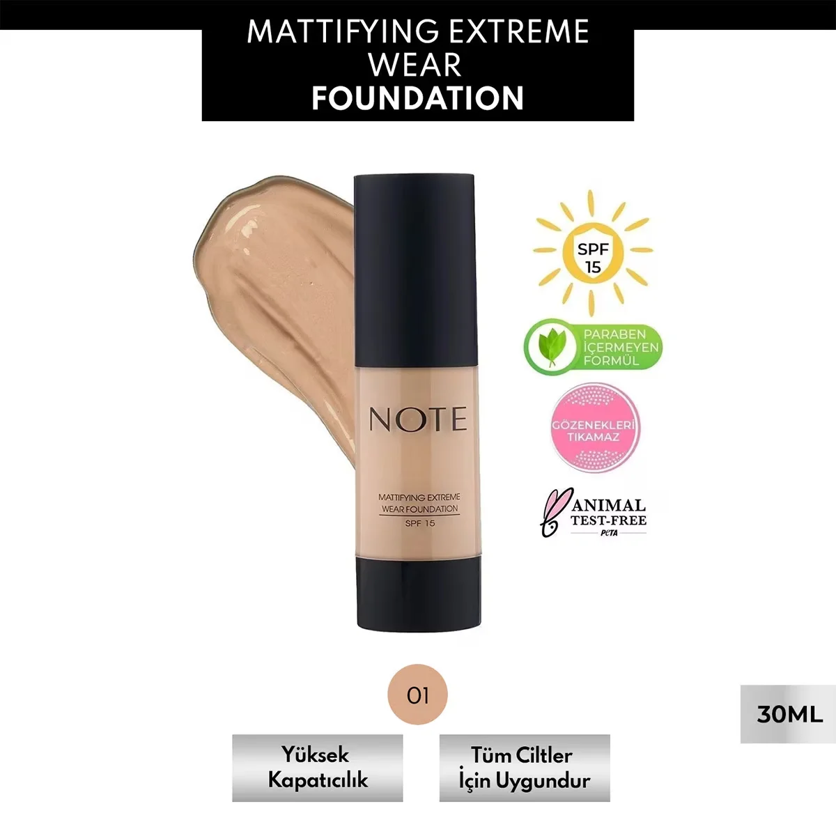 Матирующий тональный крем Note Extreme Wear SPF 15 01 бежевый