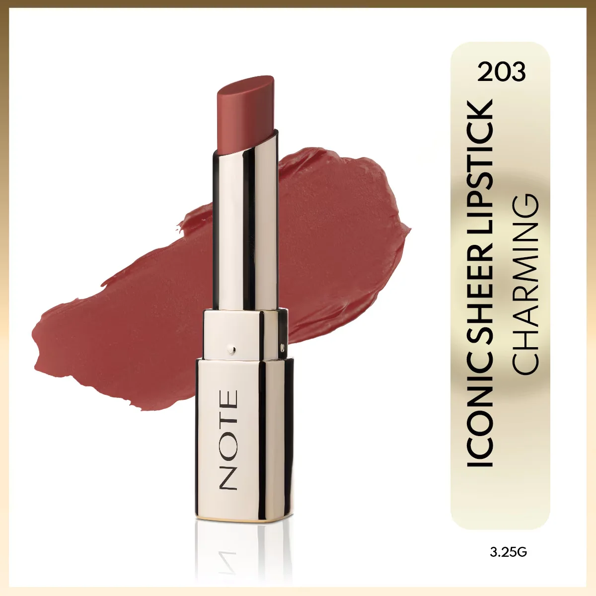 Note Iconic Sheer Lippenstift 203 Charming - Feuchtigkeitsspendender Nude Glanz