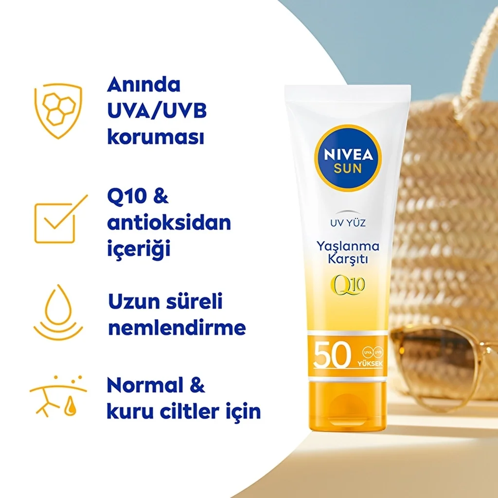 NIVEA كريم نيفيا صن المضاد للشيخوخة والبقع بعامل حماية 50 من الشمس للوجه 50 مل