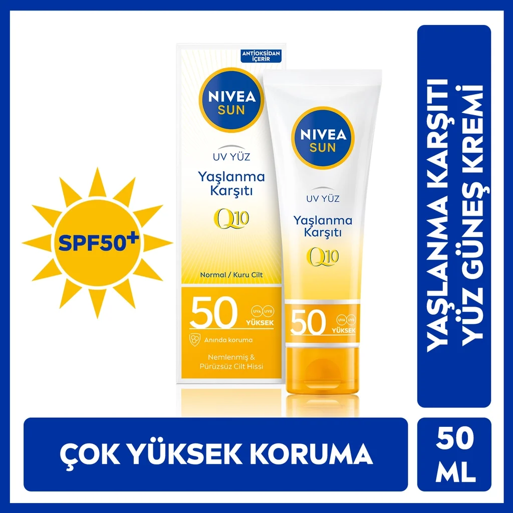 NIVEA كريم نيفيا صن المضاد للشيخوخة والبقع بعامل حماية 50 من الشمس للوجه 50 مل