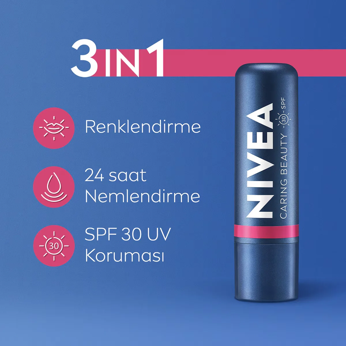 Nivea Caring Beauty Pink Spf30 lip Care Cream 4.8 gr