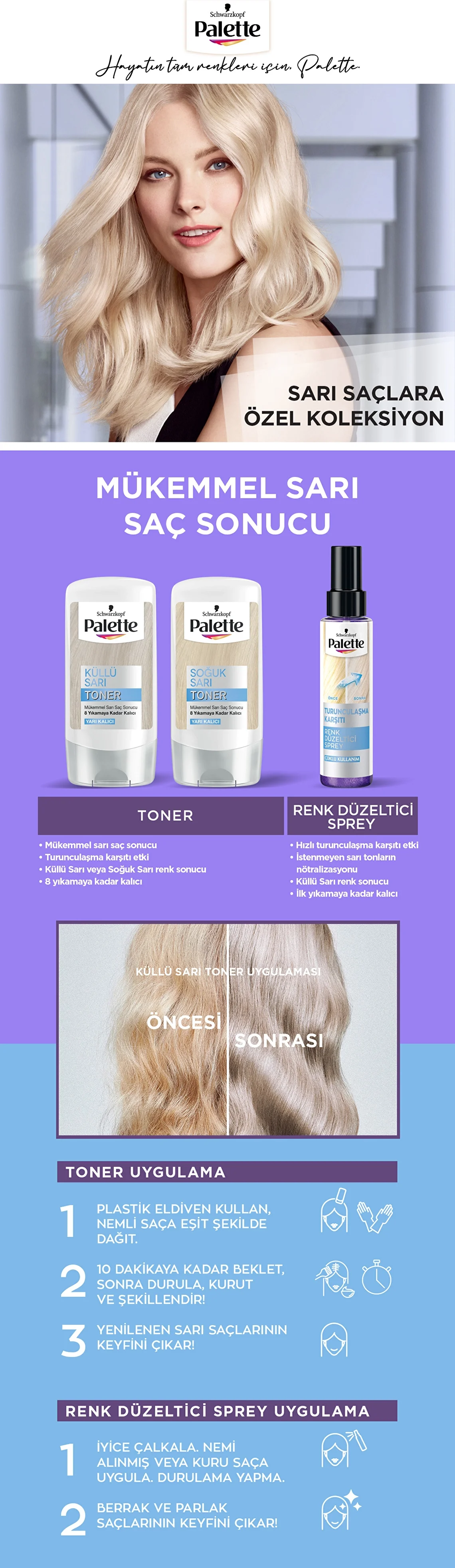 Palette Cool Yellow Toner 150ml - Hält 8 Wäschen für blonde Haare