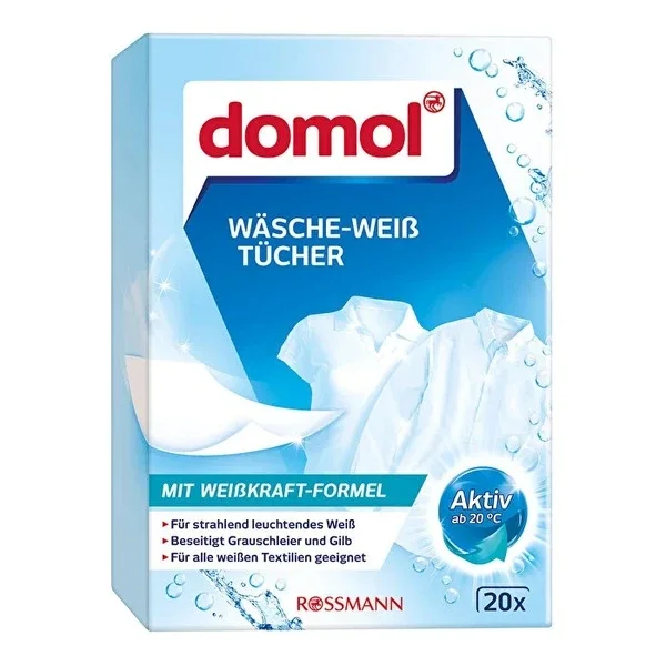 Domol Whitening Laundry Wipes - 20 Count for Dazzling Whites