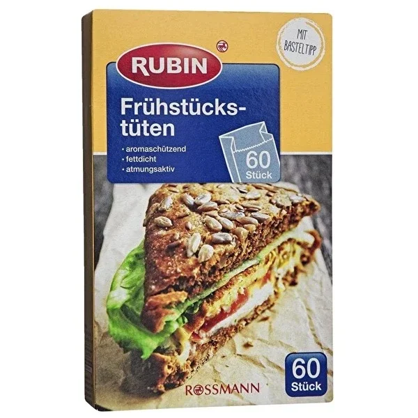 Rubin Sandwich Bag Paper 12.5 cm + 6.5 cm (gusset) x 20 cm 60 pcs