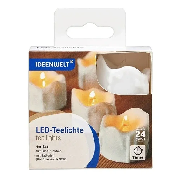 Ideenwelt LED Tealight Candles Set of 4 with Timer & Batteries