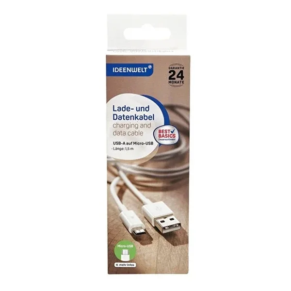 Ideenwelt Data Transfer and Charging Cable USB-Micro 1.5 Meters 1.5 Meters