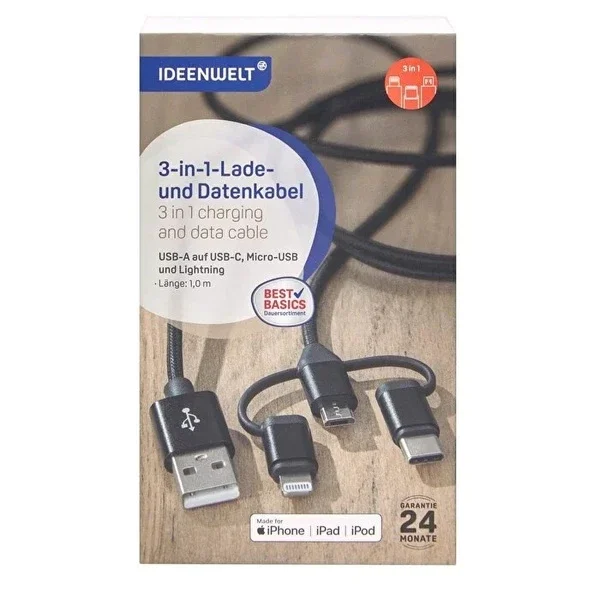Ideenwelt Data Transfer and Charging Cable 3in1 1 pcs