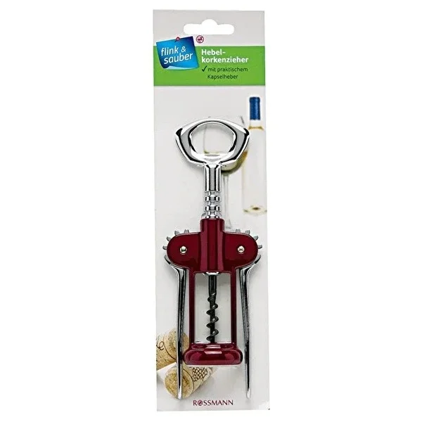 Flink & Sauber Lever Corkscrew & Bottle Opener, Steel Design