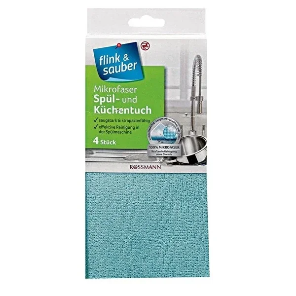 Flink & Sauber Microfiber Cleaning Cloth for Flat Floors 4 pcs