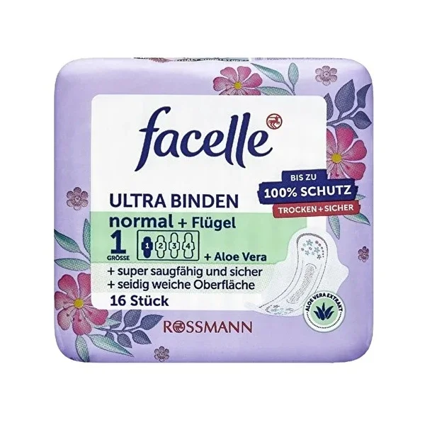 Facelle وسادة فيسيل ألترا العادية المجنحة بخلاصة الصبار 16 قطعة