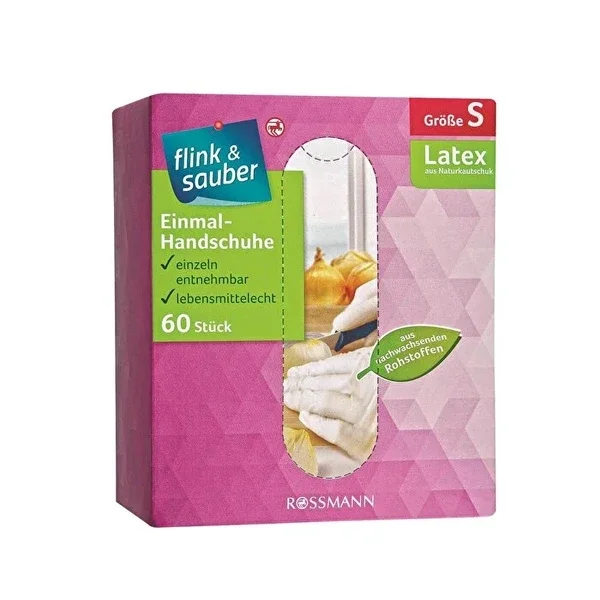 Flink & Sauber Latex Disposable Gloves - 60 Pack, Powder-Free