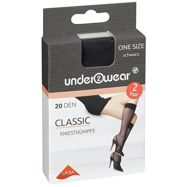 Underwear Black Below Knee Thin Socks - 2 Pairs Standard Size