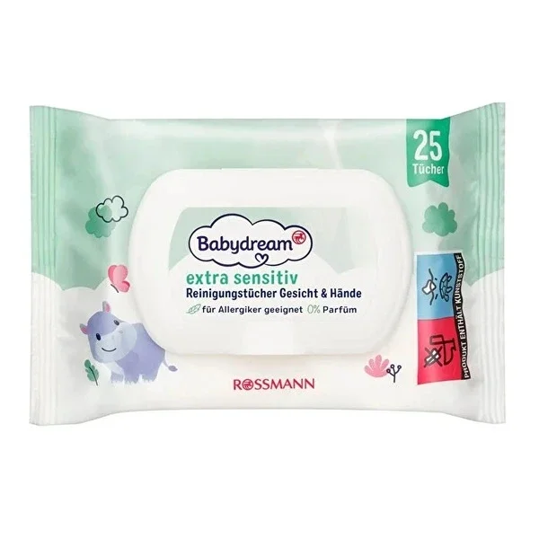 Babydream Baby Wet Wipes Special for Very Sensitive Skin, Face and Hands, Aloe Vera 25 pcs