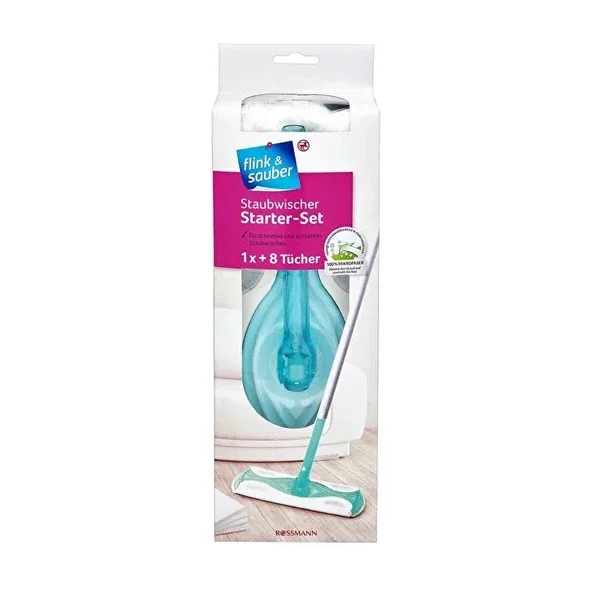 Flink & Sauber Floor Dusting Set 1 Head + 4 pcs Handle + 8 pcs Dust Cloth