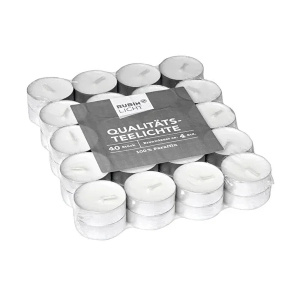 Rubin Licht 40-Pack Odorless Paraffin Tea Lights - 4 Hour Burn