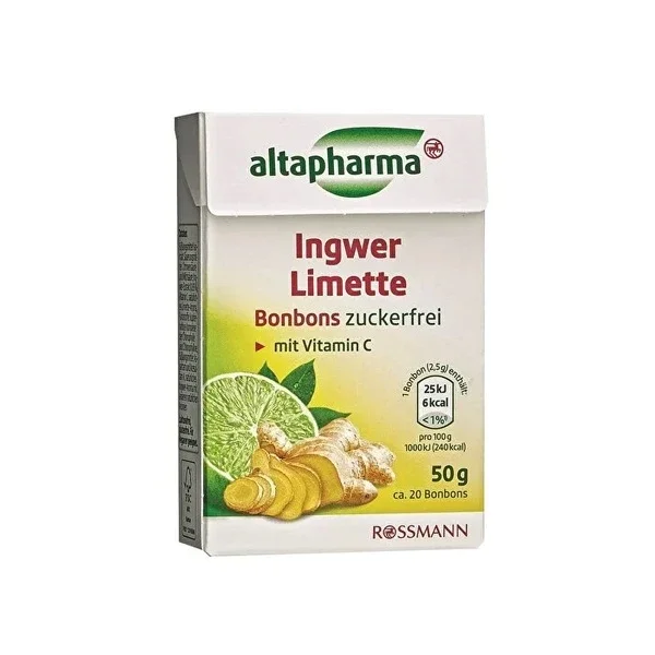 Altapharma Sugar-Free Ginger Lime Bonbons 50g - Fruity Flavor