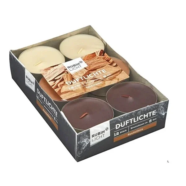 Rubin Licht Sandalwood Tealight Candles 12 Pack - 8 Hour Burn