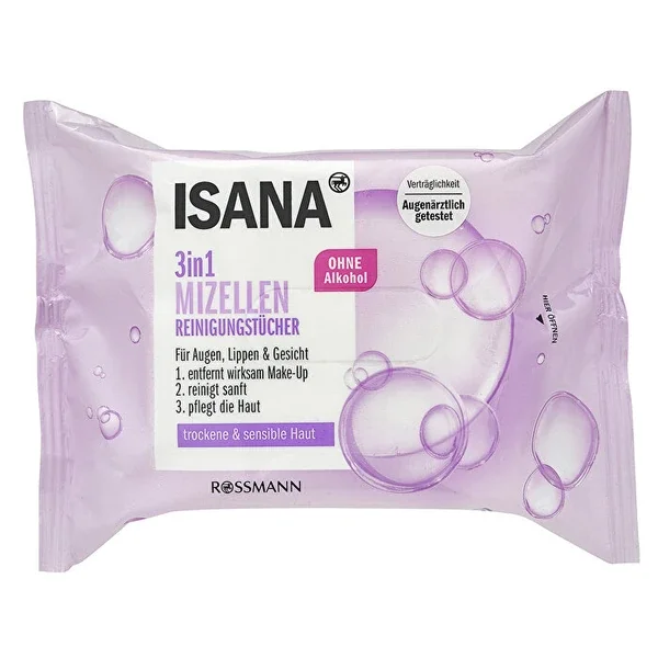 Isana Facial Cleansing Wipes 3 in1 for Dry And Sensitive Skin 25 pcs