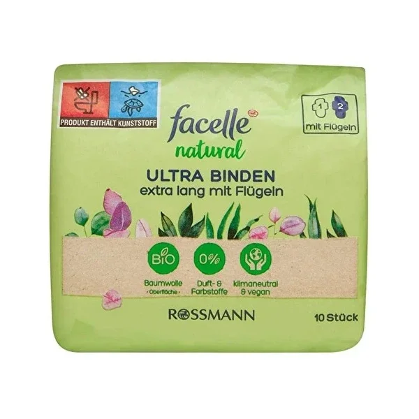Facelle Natural Ultra Ped Winged Extra Long 10's