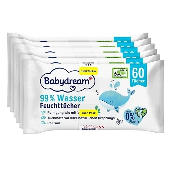 Babydream Wet Wipes 99 Percent Water 6x60