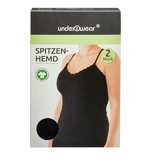 Underwear Women Lace Undershirt 2-Pack Black L Size 1 pcs