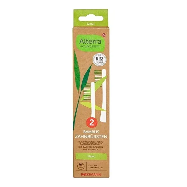 Alterra Bamboo Toothbrush Double Pack – Medium Hard Vegan Care