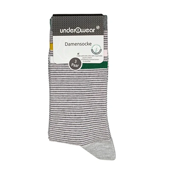 Organic Cotton Pink Striped Socks 3-Pack for Sizes 35-38