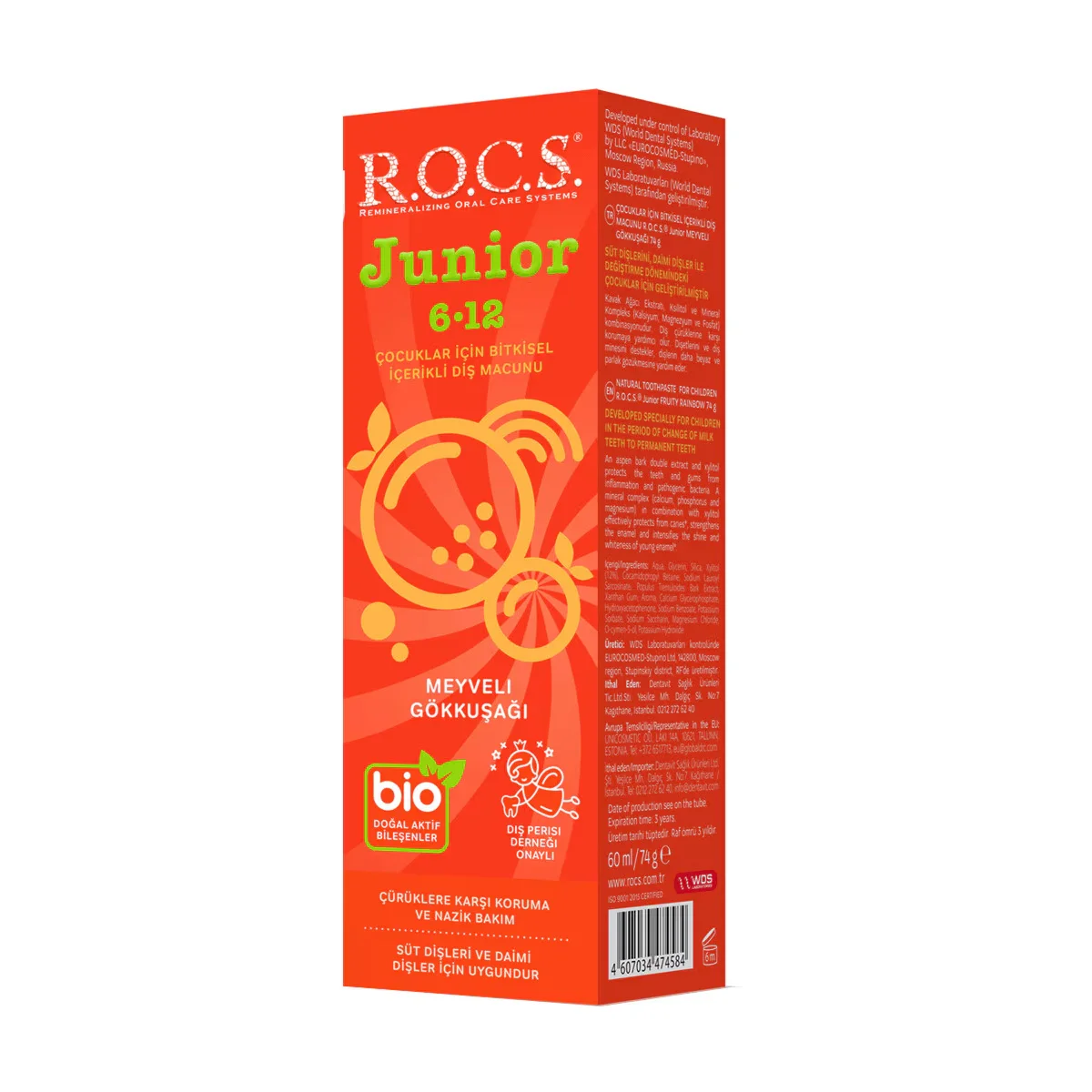 Rocs Junior Toothpaste For Children 6-12 years Old (fruity Rainbow) 60 ml