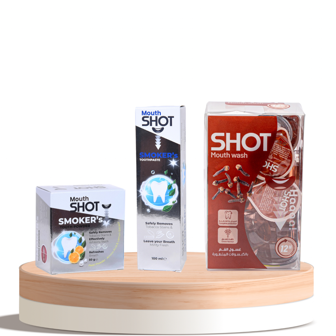 Zahnaufhellungs- & Mundpflege-Set für Raucher von Mouth Shot – 3-teilig