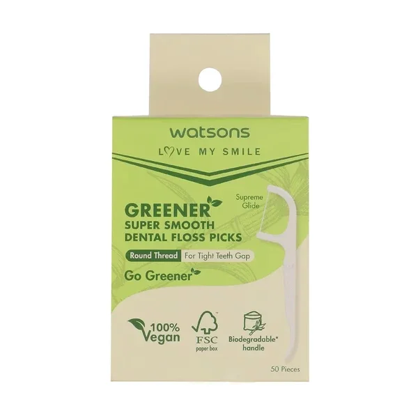 Watsons Greener Super Smooth Toothpick Dental Floss 50 pcs